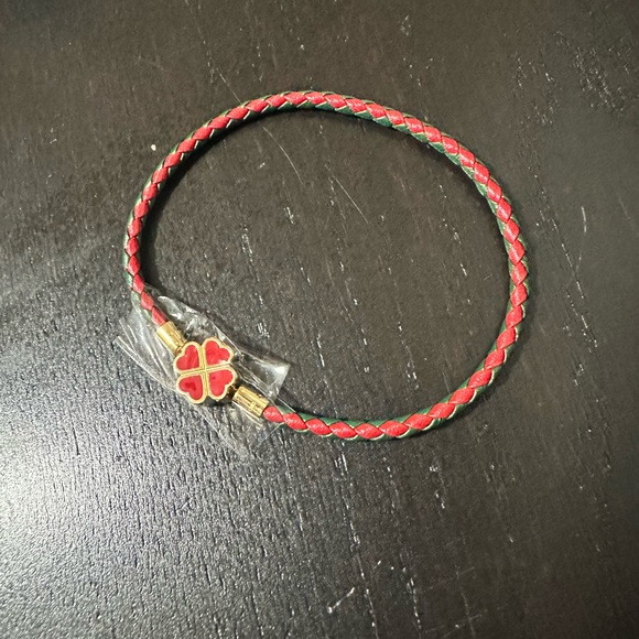 Jewelry - Woven Leather and Stainless Steel Four Leaf Clover Charm Bracelet